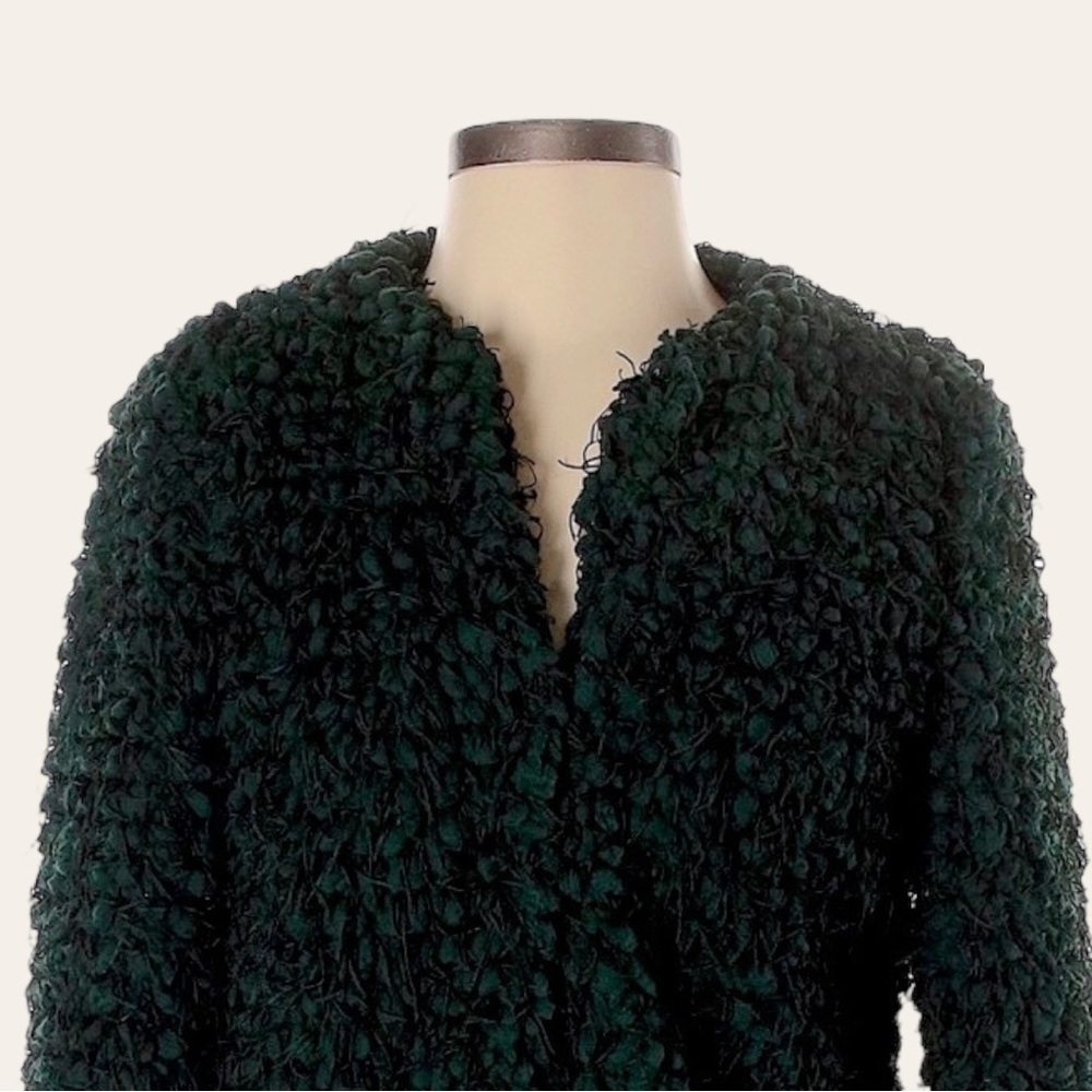 Zara Basic Green Loop Fringe Textured Jacket Xs O… - image 3